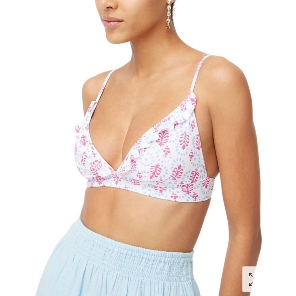 J. CREW Floral French Bikini Ruffle Top in Soft Cornflower Wild Bee sz S NWT - Picture 2 of 14